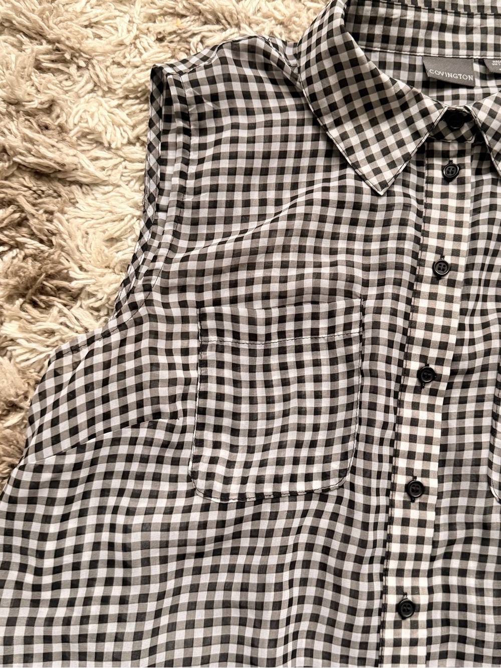 Covington Sheer Gingham Sleeveless Top Sz M